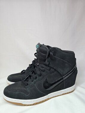 Nike Dunk Sky Hi Hidden Wedge Heel Womens Sneakers Black Suede 644877-011 Size 9